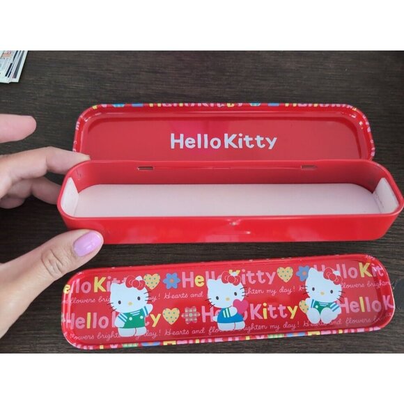 Vtg Sanrio Hello Kitty Pencil Case Tin Box Red Pen Case Metal 1994 JAPAN Rare - Picture 5 of 9